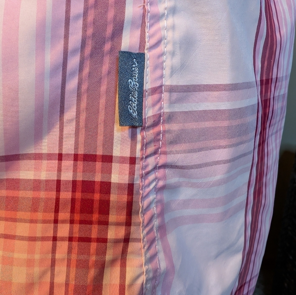 Eddie Bauer Pink Plaid Button-Up Short Sleeve Outdoor Shirt - Picture 5 of 13